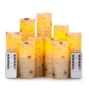 Set of Flameless Birch LED Candles with Remote
